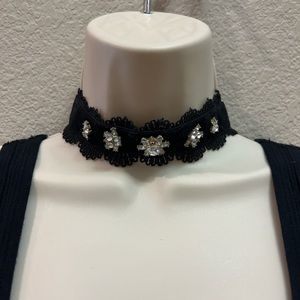 Jeweled Lace-Trim Velvet Choker